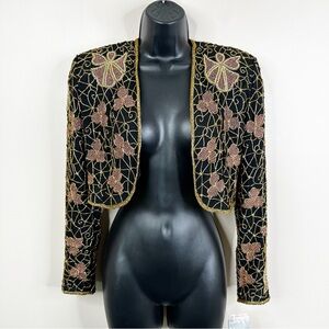 Vintage Papell Boutique Jacket Womens M Silk Beaded Boxy Deadstock VTG Cropped